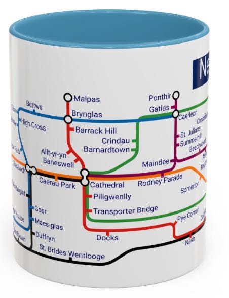 Newport Wales Metro Map Mug: Caerleon, Bassaleg, Langstone