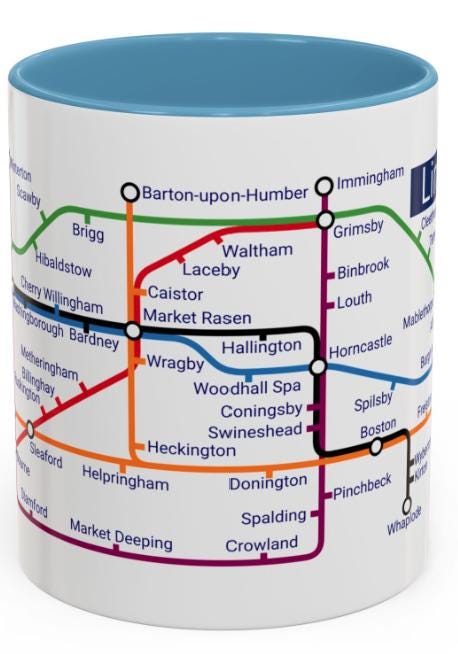 Lincolnshire Metro Mug - from Grantham to Grimsby via Sleaford, Boston, Skegness, and Cleethorpes