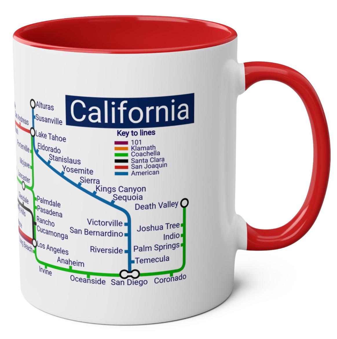 California Metro Mug: San Francisco to San Diego Map, Ceramic 11oz
