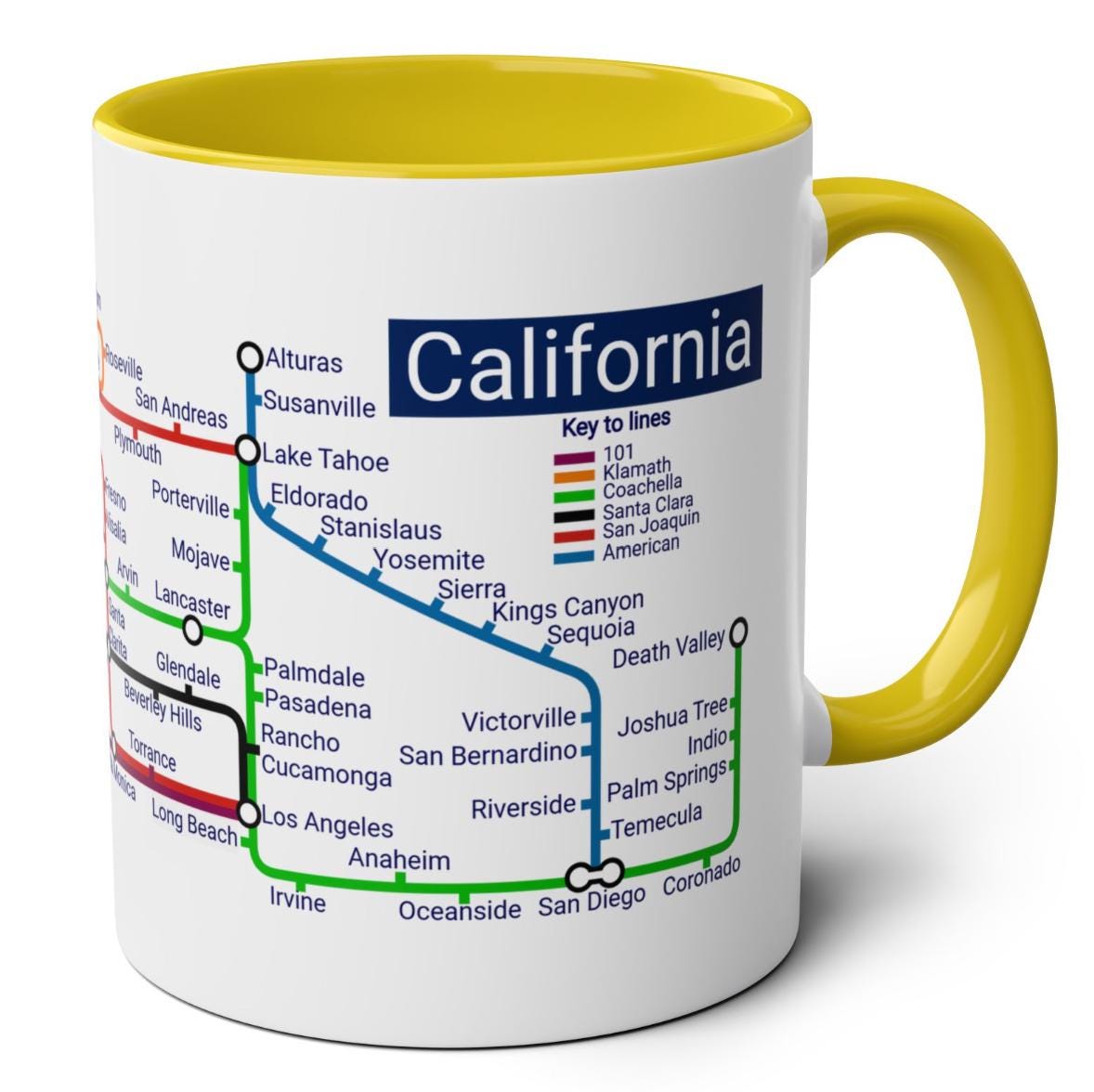 California Metro Mug: San Francisco to San Diego Map, Ceramic 11oz
