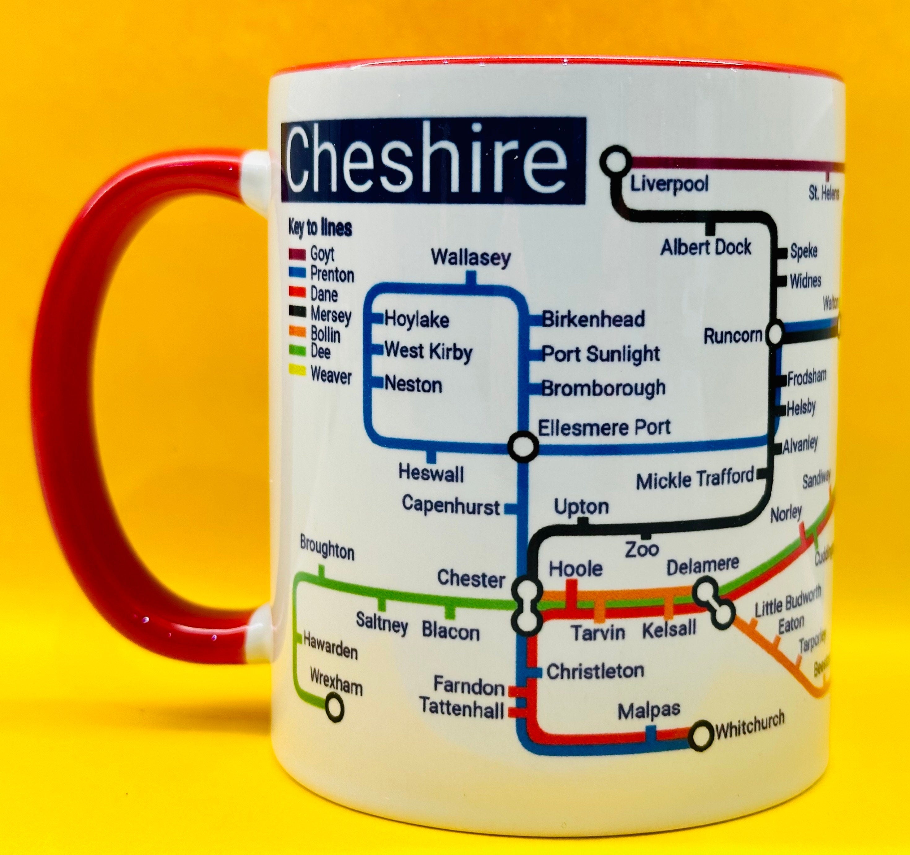 Cheshire Metro Mug: Towns & Villages Route Map, Ceramic 11oz