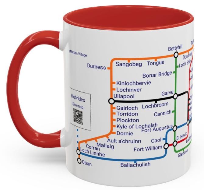 Scottish Highlands Metro Map Mug - Unique Scotland Gift