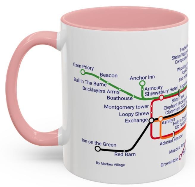 Shrewsbury Pubs Metro Mug: Quirky Ceramic Coffee Mug