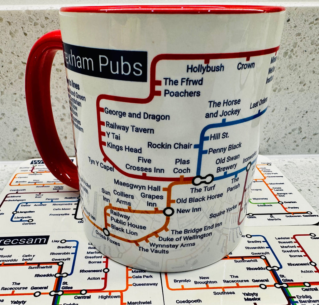 Wrexham Pubs Metro Mug - A fun Ceramic Coffee Mugfrom the Turf to the Pant-yr-Ochain