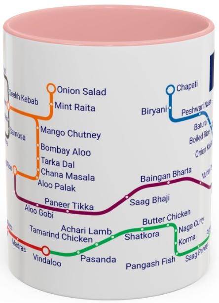 Curry Metro Mug: UK Indian Cuisine Map, Food Lover Gift