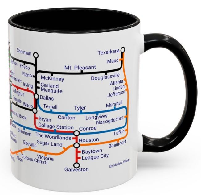 Texas Metro Mug: Lone Star State Cities, Ceramic Coffee Cup