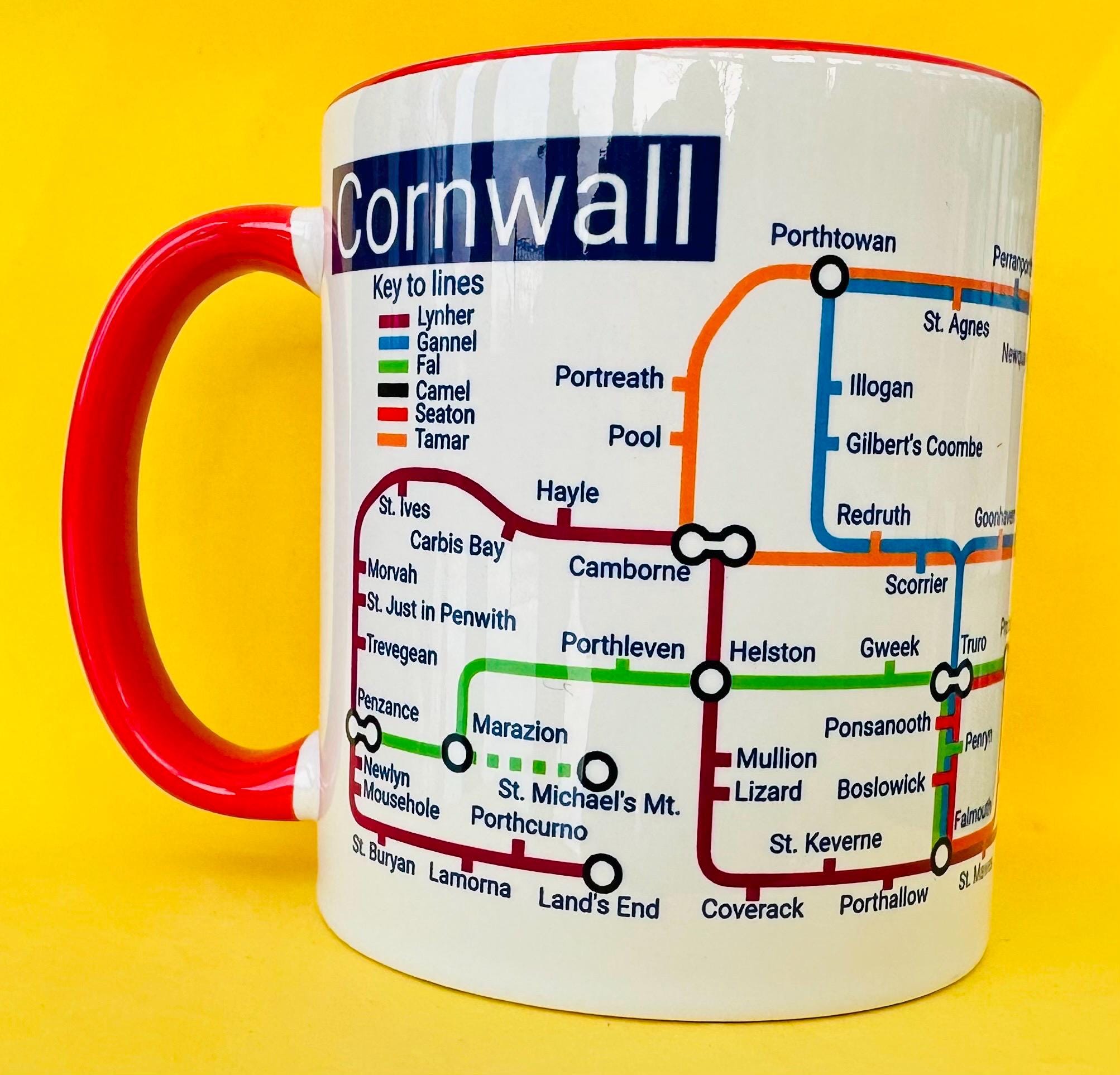 Cornwall Metro Map Mug: Unique Coastal Town Ceramic Mug