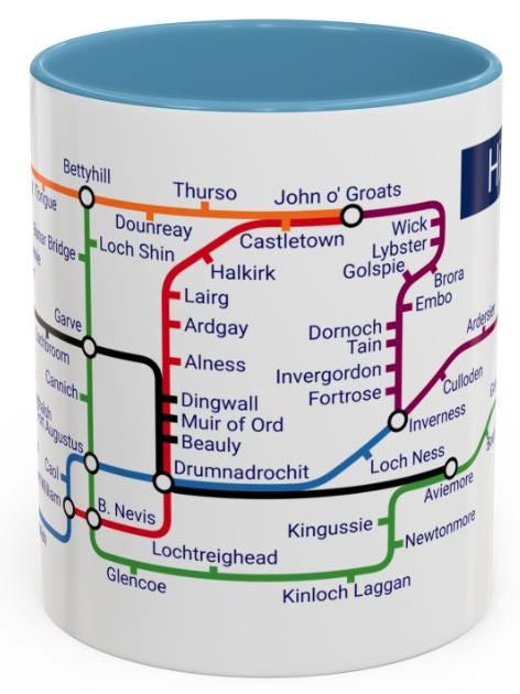 Scottish Highlands Metro Map Mug - Unique Scotland Gift