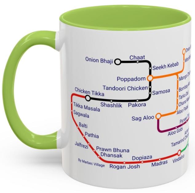 Curry Metro Mug: UK Indian Cuisine Map, Food Lover Gift