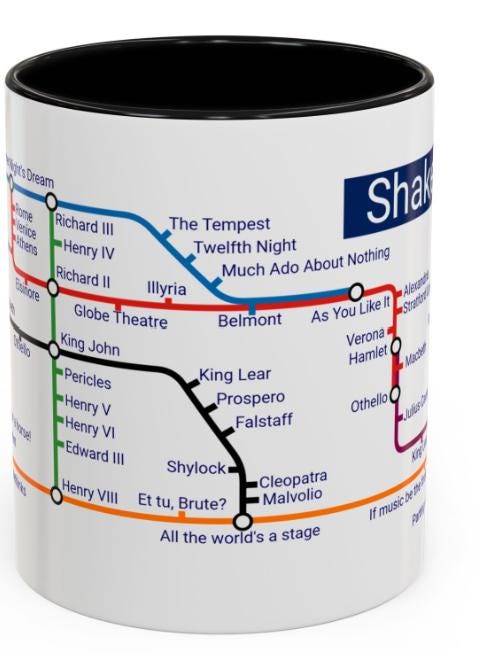 Shakespeare Metro Map Mug: Literary Gift for Book Lovers