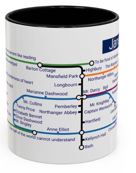 Jane Austen Metro Map Mug: Classic Literature Gift