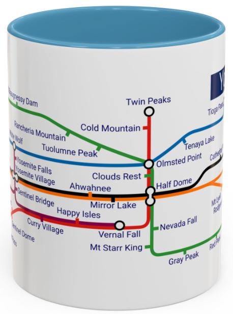 Yosemite Metro Map Mug: Valley Landmarks Ceramic Coffee Cup