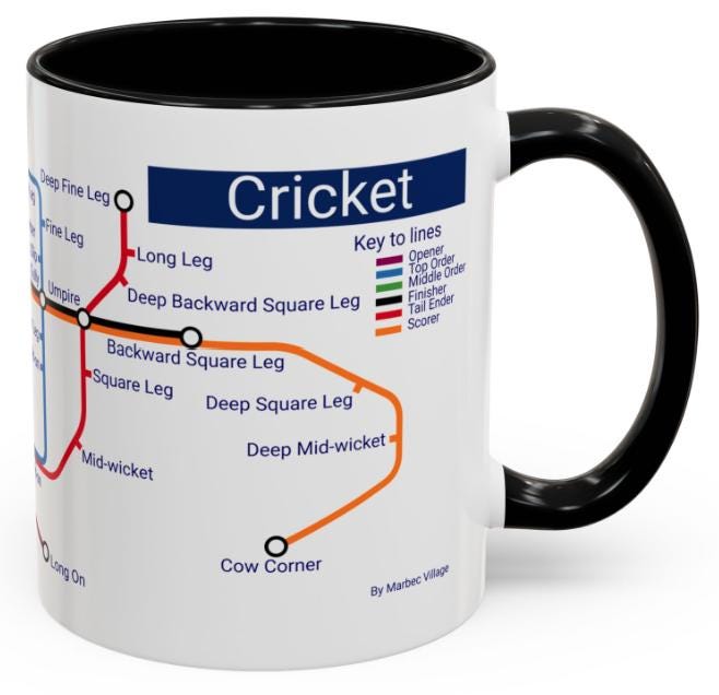 Cricket Fielding Positions Metro Mug  - learn the game, one sip at a time