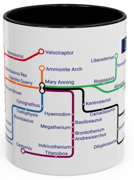 Dinosaur Metro Map Mug: Prehistoric Paleontology Gift