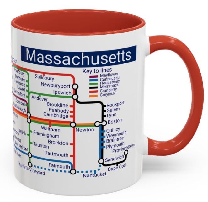 Massachusetts Metro Map Mug: Boston, Cape Cod, & More