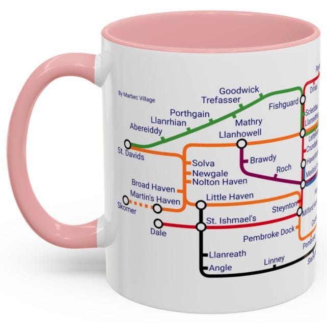 Pembrokeshire Metro Map Mug: Welsh Coast Ceramic Coffee Cup