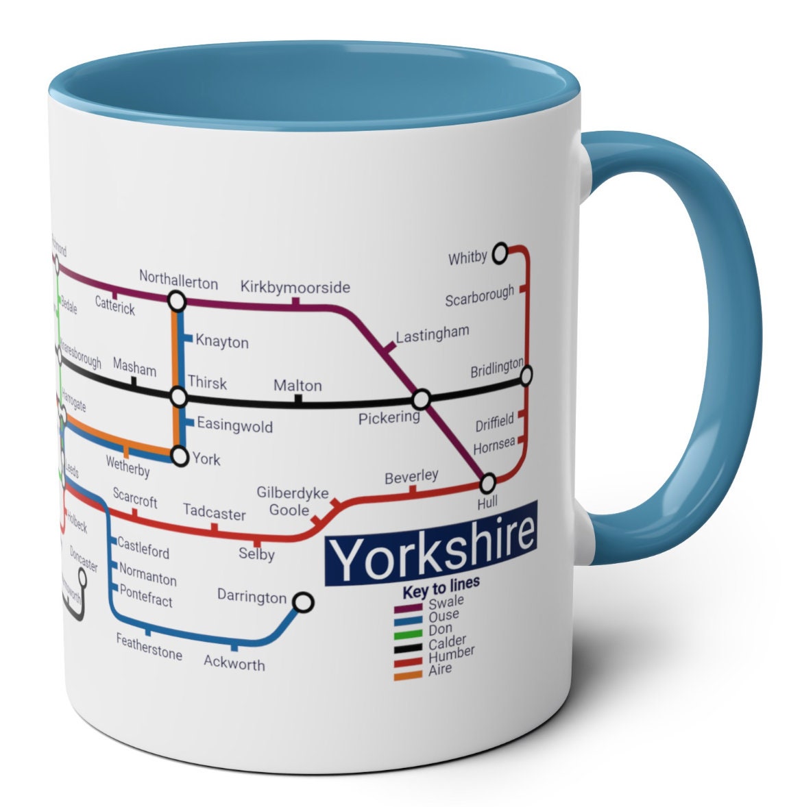 Yorkshire Metro Mug - featuring a journey through the well known towns and villages of the area.