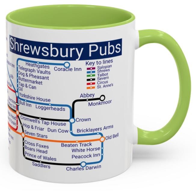 Shrewsbury Pubs Metro Mug: Quirky Ceramic Coffee Mug