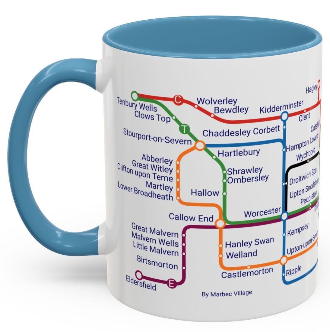 Worcestershire Metro Map Mug: Unique Towns & Villages Ceramic Mug