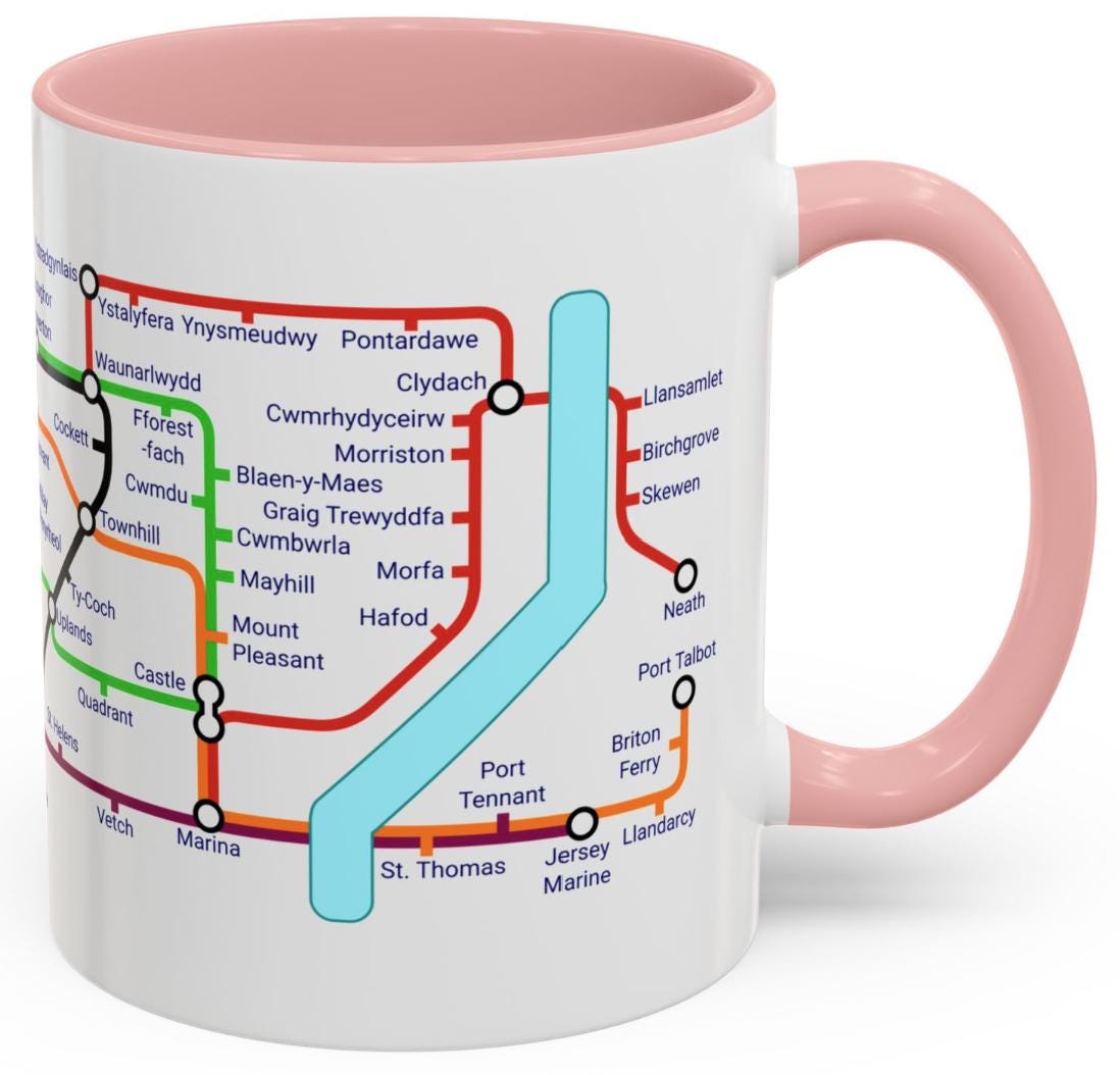 Swansea Wales Metro Mug: Colorful Local Transport Map