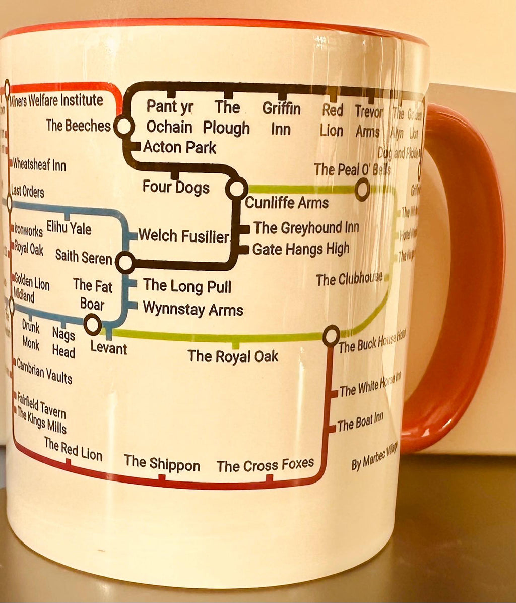Wrexham Pubs Metro Mug - A fun Ceramic Coffee Mugfrom the Turf to the Pant-yr-Ochain