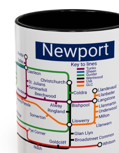 Newport Wales Metro Map Mug: Caerleon, Bassaleg, Langstone