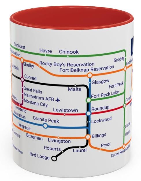Montana Metro Map Mug – Ceramic Coffee Cup, 11oz
