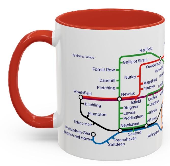 East Sussex Metro Map Mug - Brighton, Hastings, Lewes