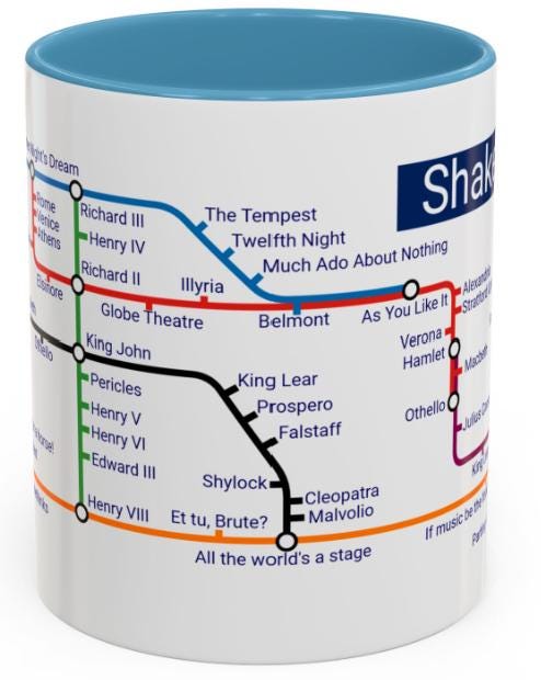 Shakespeare Metro Map Mug: Literary Gift for Book Lovers