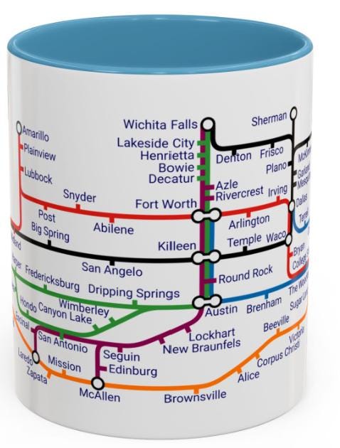 Texas Metro Mug: Lone Star State Cities, Ceramic Coffee Cup