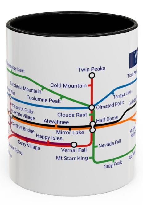 Yosemite Metro Map Mug: Valley Landmarks Ceramic Coffee Cup