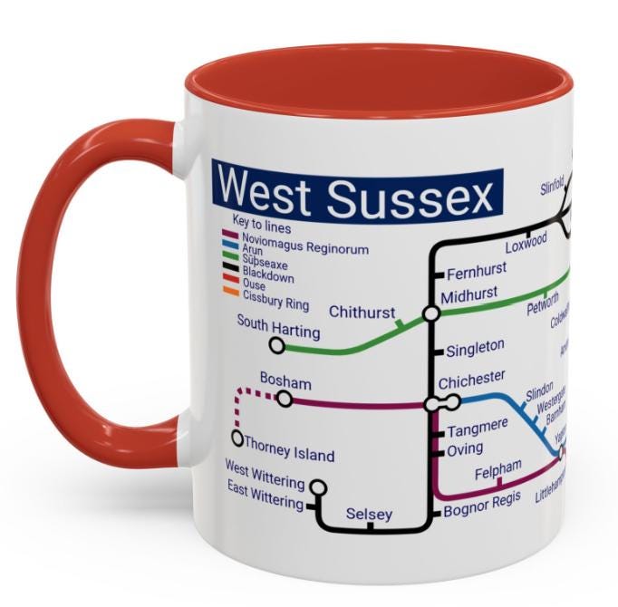 West Sussex Metro Mug: Ceramic Coffee Cup - UK Souvenir Gift