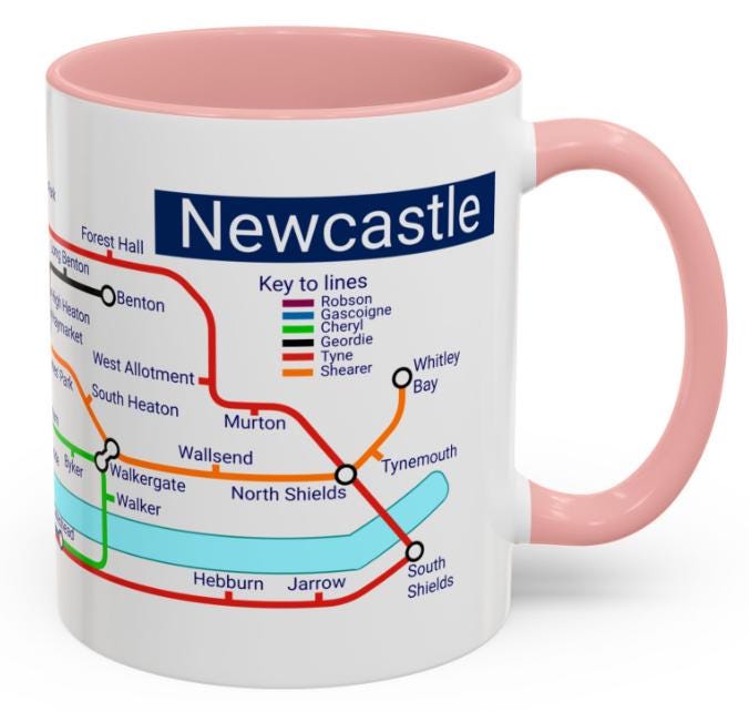 Newcastle Metro Map Mug: Geordie Gift, St. James' Park