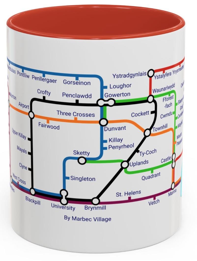 Swansea Wales Metro Mug: Colorful Local Transport Map