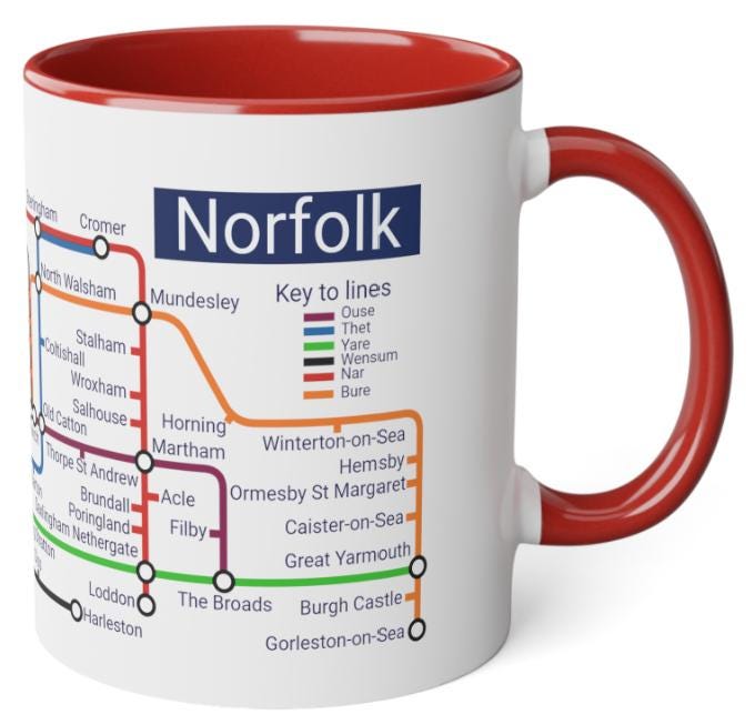 Norfolk metro mug,Norfolk Gifts, Norfolk Gifts,Norfolk Souvenir, Norfolk mug, Norwich ,Great Yarmouth,Norfolk Broads,Norwich City,Hunstanton