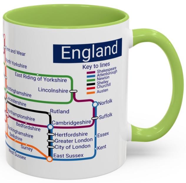 England Metro Mug: Railway Map Souvenir Gift