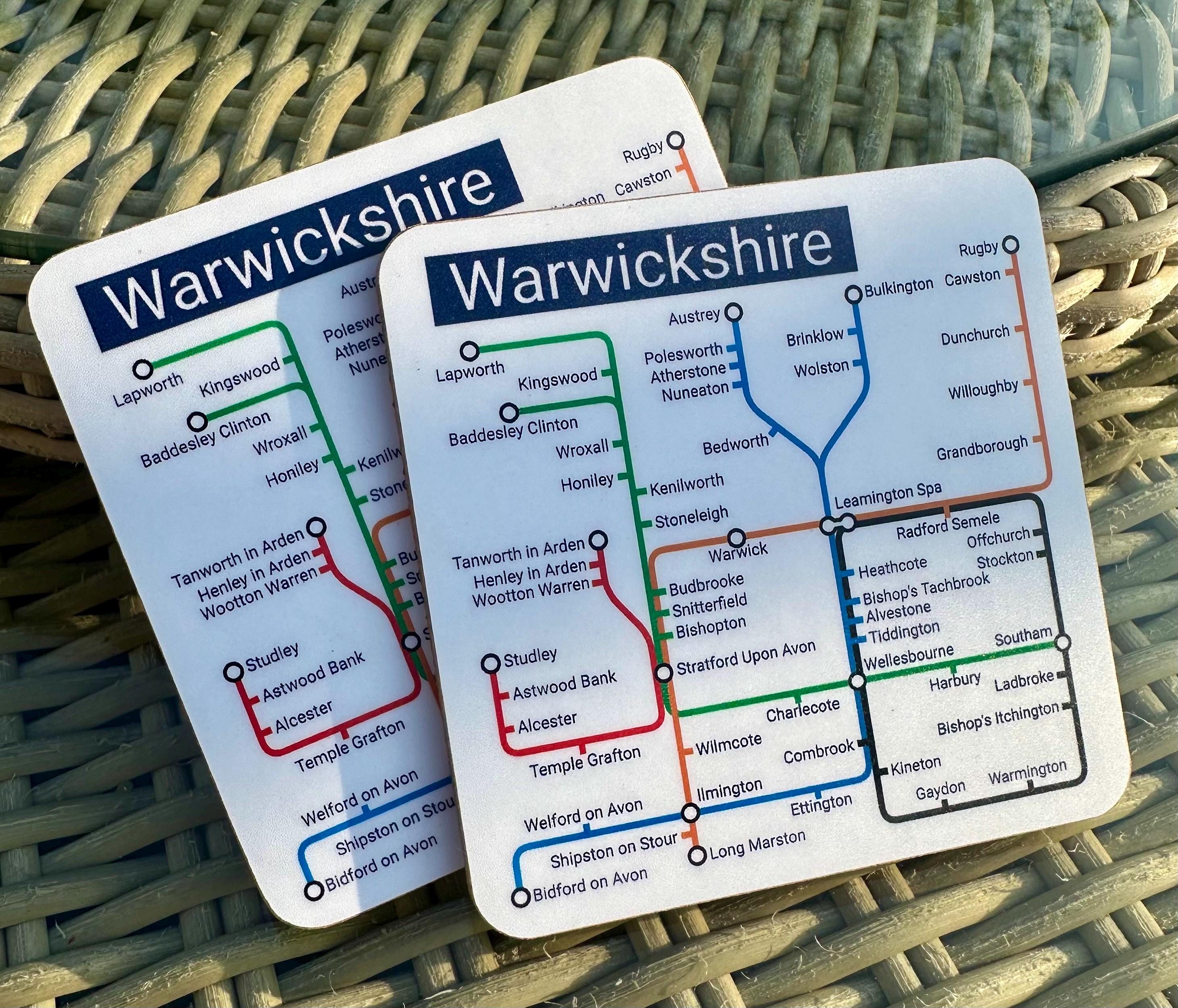 Warwickshire Coaster Pair: Unique Local Gift, Warwick & Stratford