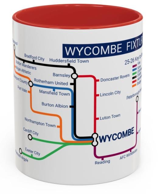 Wycombe Football Mug: 2025/26 Season Fixtures, Unique Fan Gift