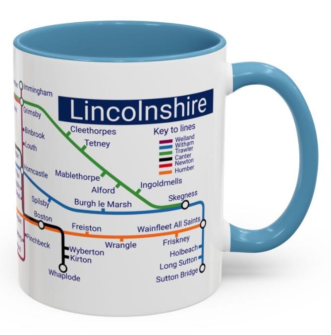 Lincolnshire Metro Mug - from Grantham to Grimsby via Sleaford, Boston, Skegness, and Cleethorpes