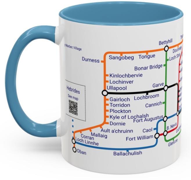 Scottish Highlands Metro Map Mug - Unique Scotland Gift