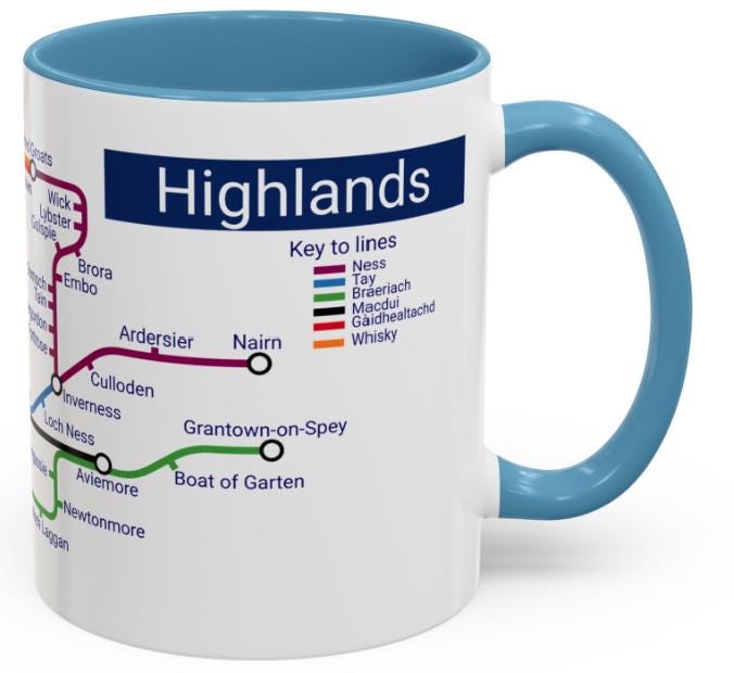 Scottish Highlands Metro Map Mug - Unique Scotland Gift