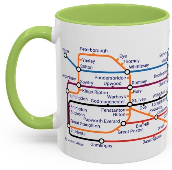 Cambridgeshire Metro Map Mug: Cambridge, Ely, St Neots
