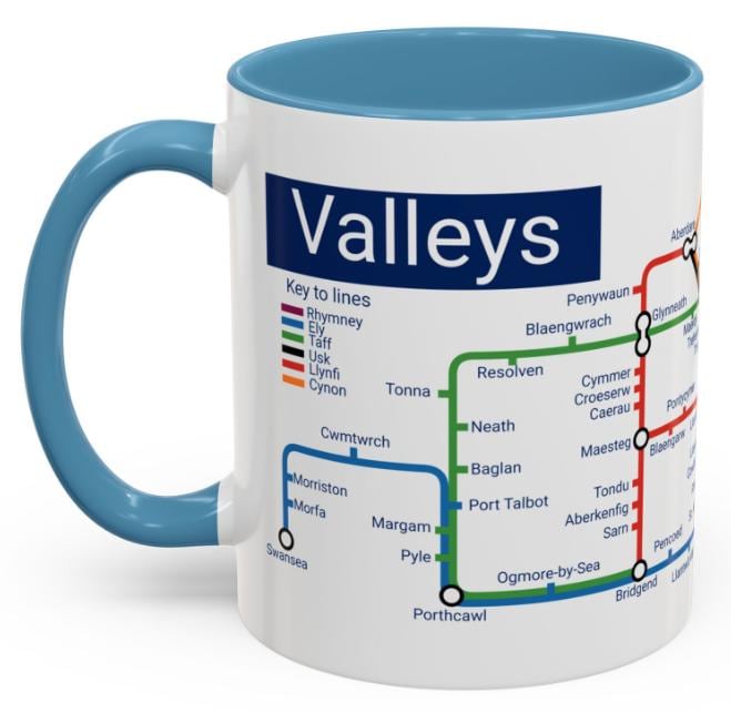 Valleys metro mug - Pontypridd, Abercynon, Ebbw Vale, Aberdare, Caerphilly, Treherbert, Cardiff ,Maesteg