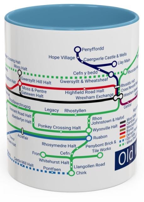 Old Wrexham Railways Metro Map Mug: Welsh Train and Railway Enthusiast Gift