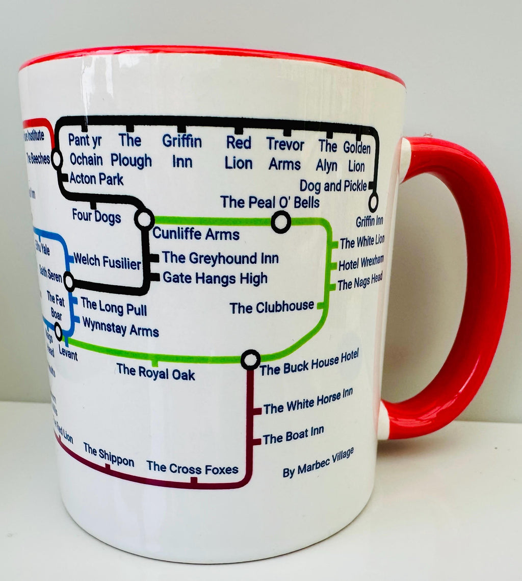 Wrexham Pubs Metro Mug - A fun Ceramic Coffee Mugfrom the Turf to the Pant-yr-Ochain