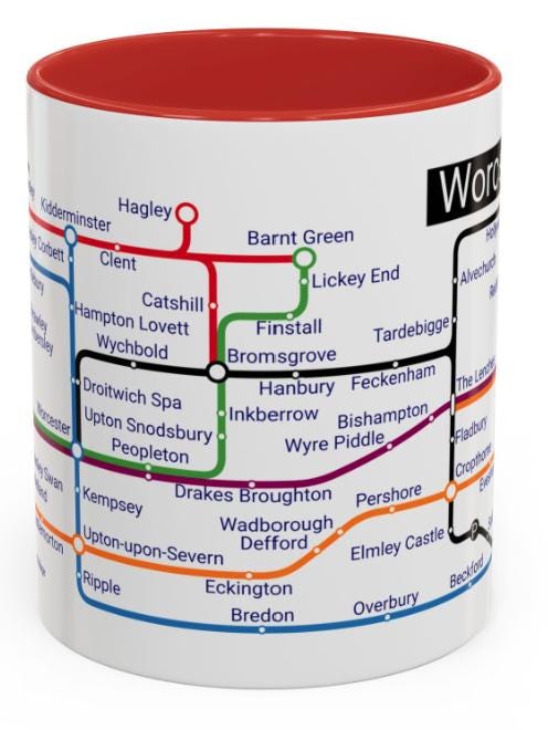 Worcestershire Metro Map Mug: Unique Towns & Villages Ceramic Mug