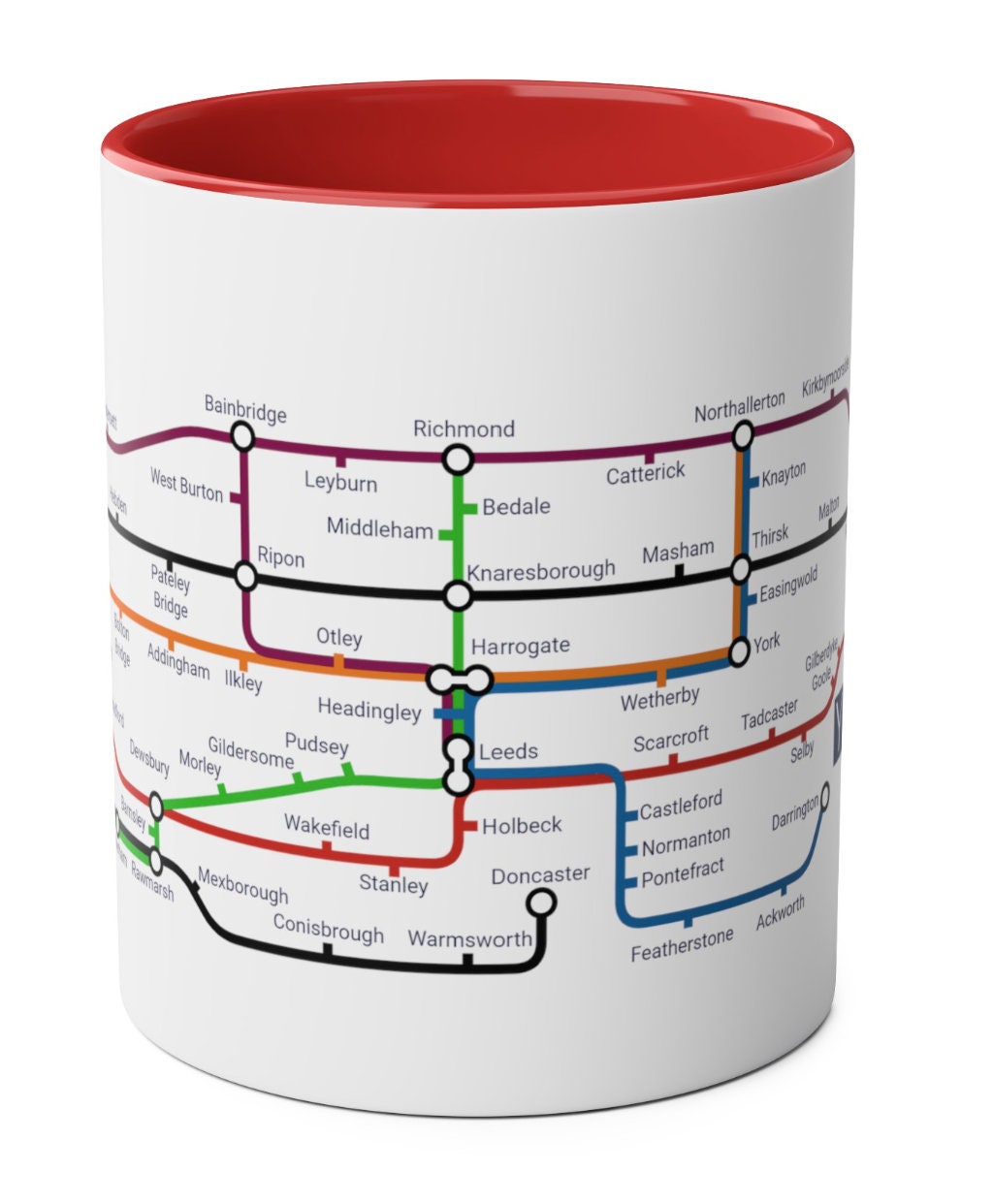 Yorkshire Metro Mug - featuring a journey through the well known towns and villages of the area.
