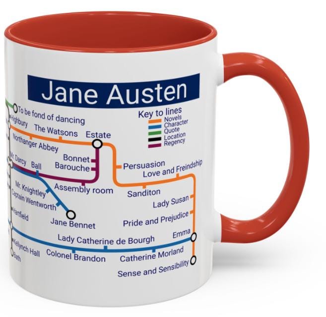 Jane Austen Metro Map Mug: Classic Literature Gift