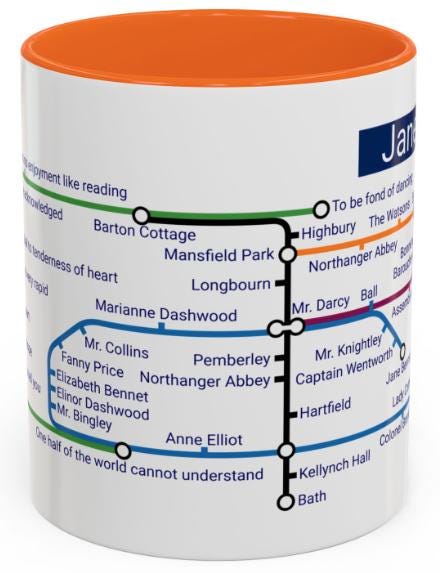 Jane Austen Metro Map Mug: Classic Literature Gift