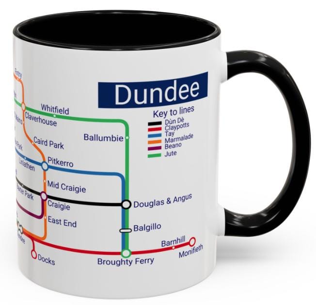 Dundee Scotland Mug: Metro Map Design, Scottish Souvenir